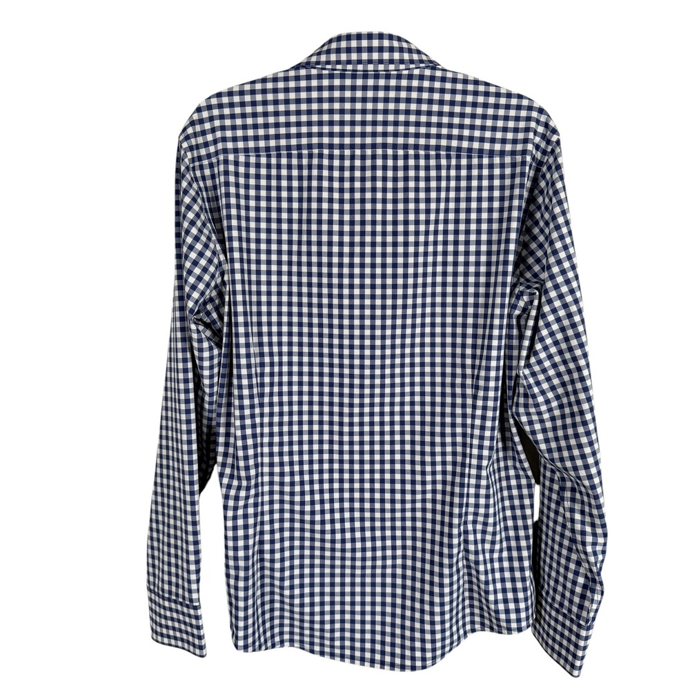 Mizzen+Main Leeward Dress Shirt‎ Trim Mens L Navy Blue Gingham Stretch No Tuck - Picture 4 of 8